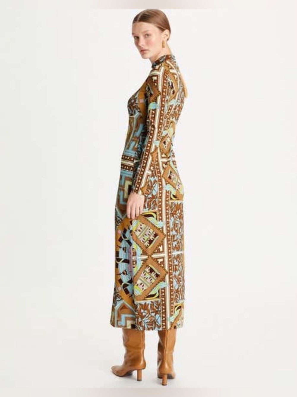 Tory Burch Geometric Garden Printed Mock-Neck Midi Dress. Size 2 - Picture 5 of 14